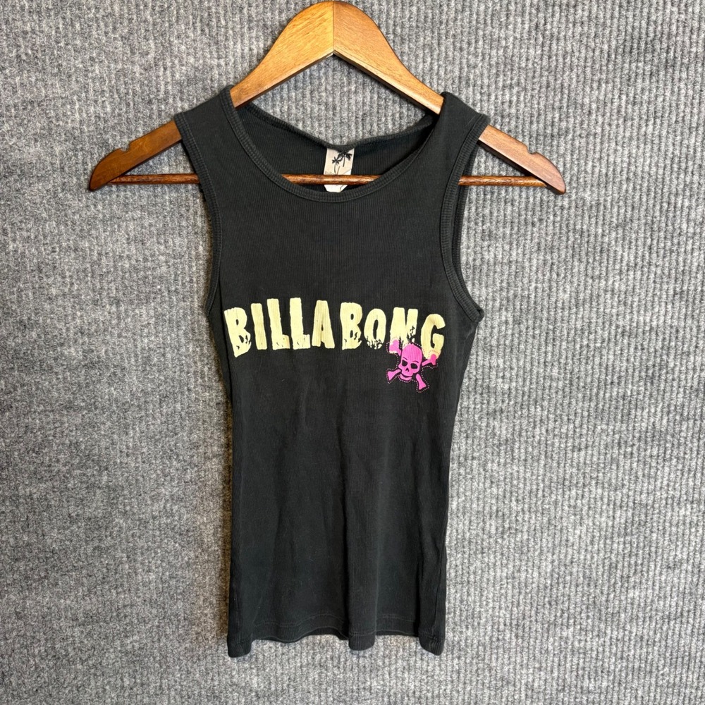 Vintage Billabong Tank Top Small Black Skull Graphic Y2K Surf Made USA